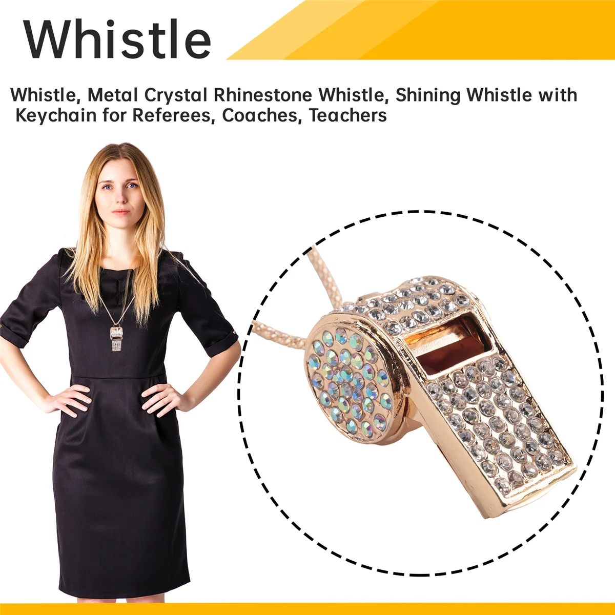 

HFC Whistle, Metal Crystal Rhinestone Whistle, Shining Whistle with Keychain for Referees, Coaches, Teachers