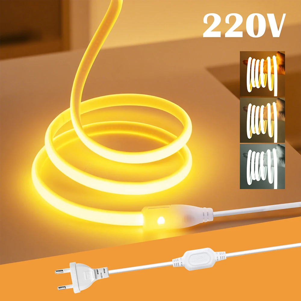 288LEDs/m COB LED Neon Light 220V Dimmable 10 Colors High CRI RA90 Flexible Strip with Power for Custom Sign Wall Decoration