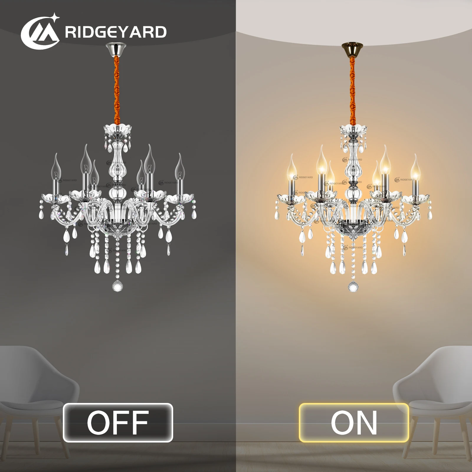 Ridgeyard Classic 6 Lights frędzle żyrandol 6 Arms Crystal Lustre lampa sufitowa do dekoracji pokoju luksusowa świeczka oświetlenie