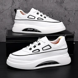 Korean style men casual white shoes original leather flat shoe air cushion sneakers brand designer platform footwear zapatos man