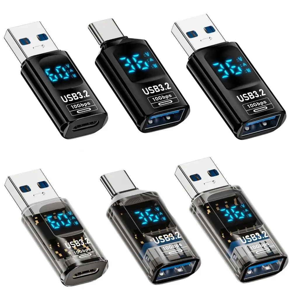 1 PCS Digital LED Display USB 3.2 Adapter 36-60W 10Gbps Power Meter Tester Data Transmission Smart Chip Laptop Type-C Converter
