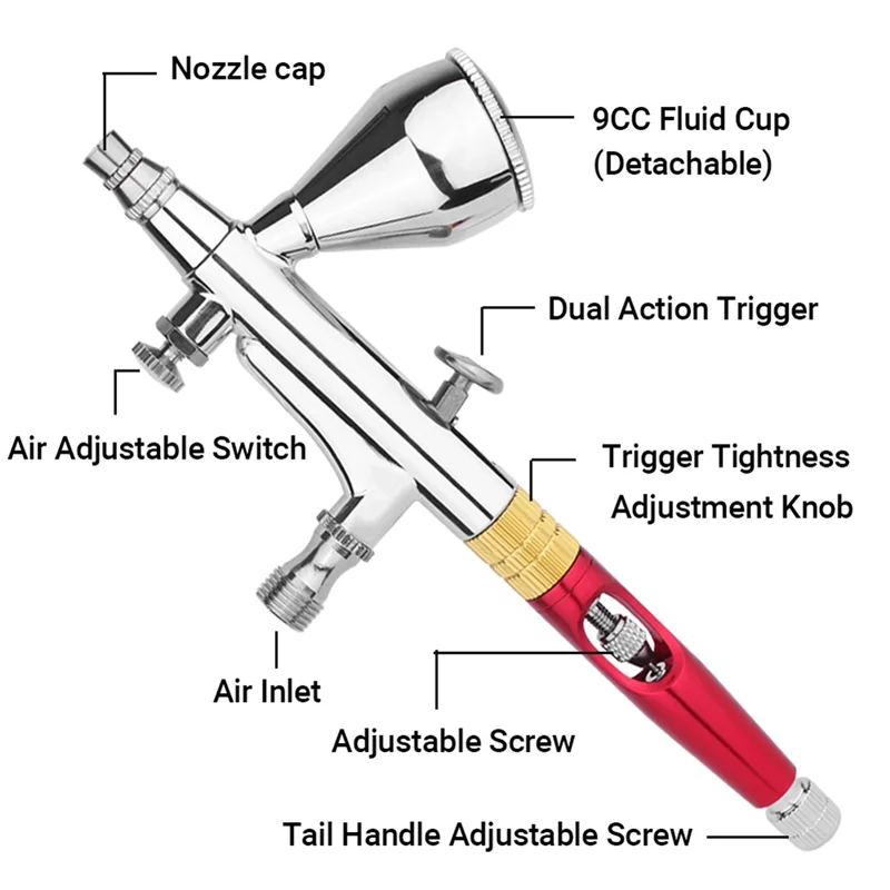 

Gravity Dual-Action Mini 9Cc Airbrush Detachable Fluid Cup Paint Nail Spray Airbrush Makeup Paint Set Face Tattoo DIY