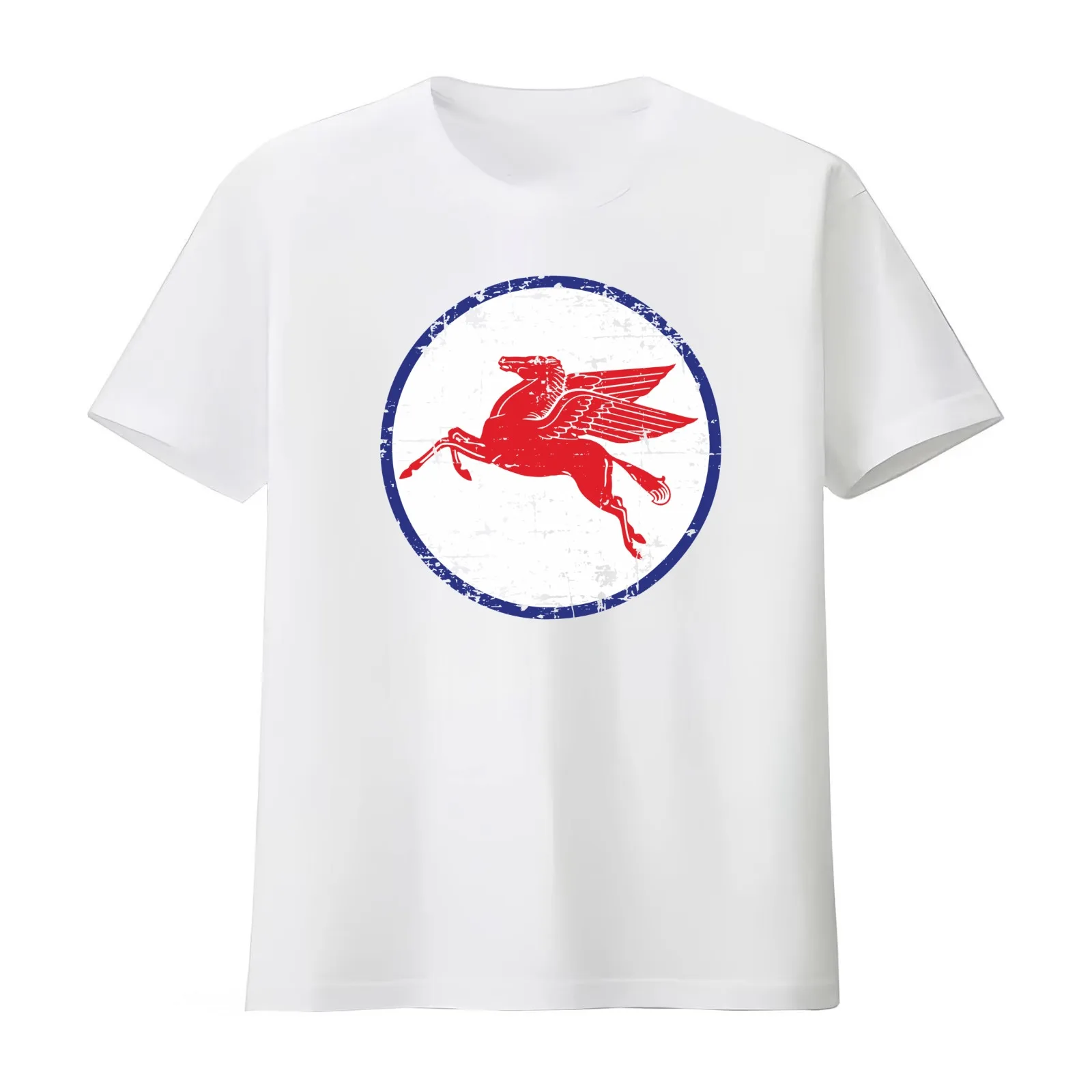 Mobil Gas Oil Pegasus Circle Distressed Faded T-Shirt Summer Casual Cotton Tee Oversized Streetwear Tops Unisex Men Women