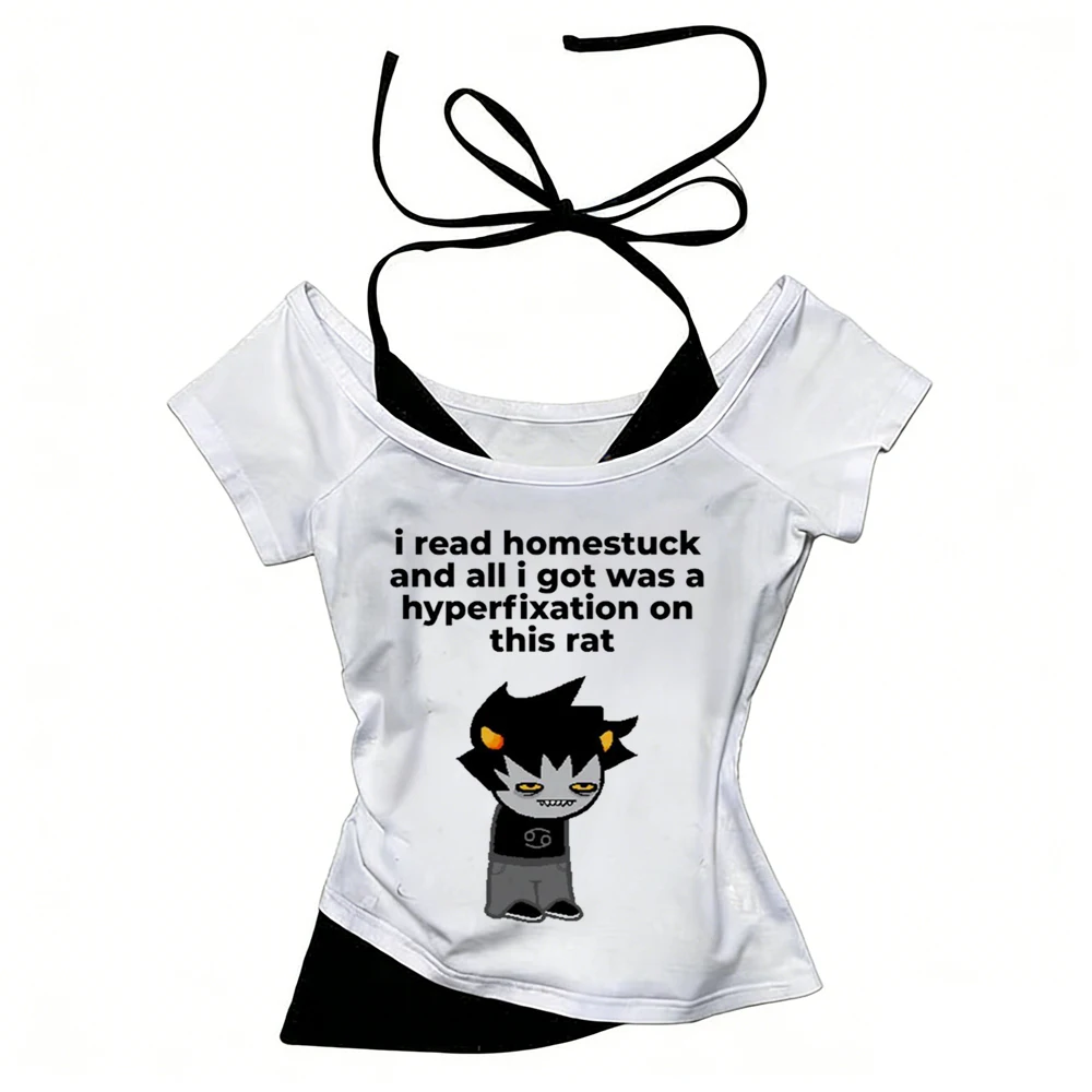 Homestuck crop top teen korean fashion alternative  streetwear grunge jojifuku shirt manga harajuku gothic cutecore y2k