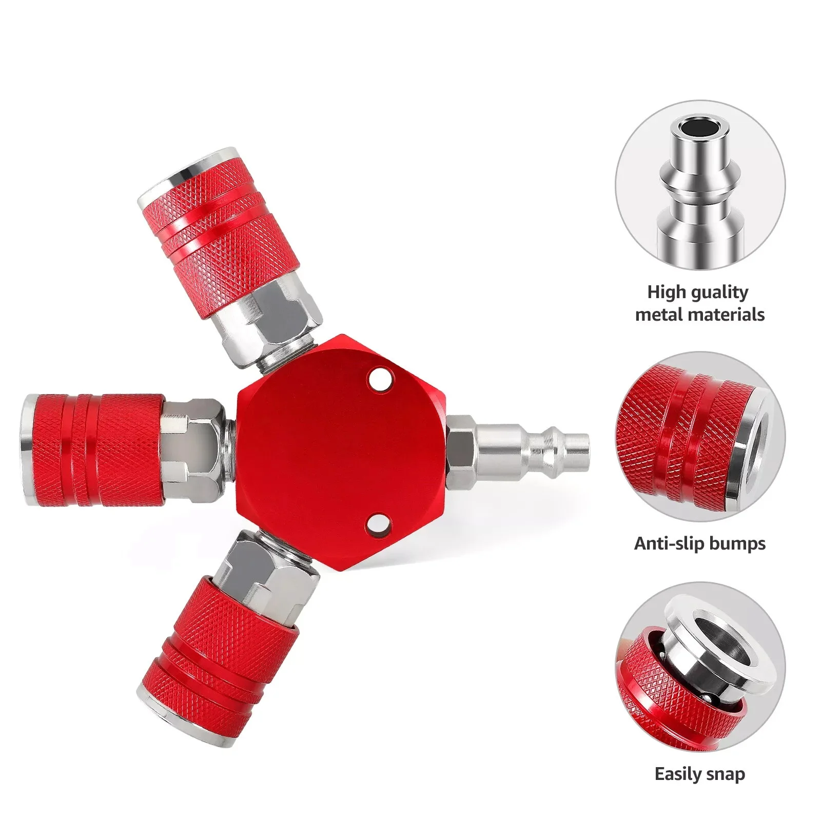 3 Way Air Manifold Splitter 1/4 Inch Industrial Pneumatic Compressor Hose Adapter 3 Outlets Quick Connect 300 PSI