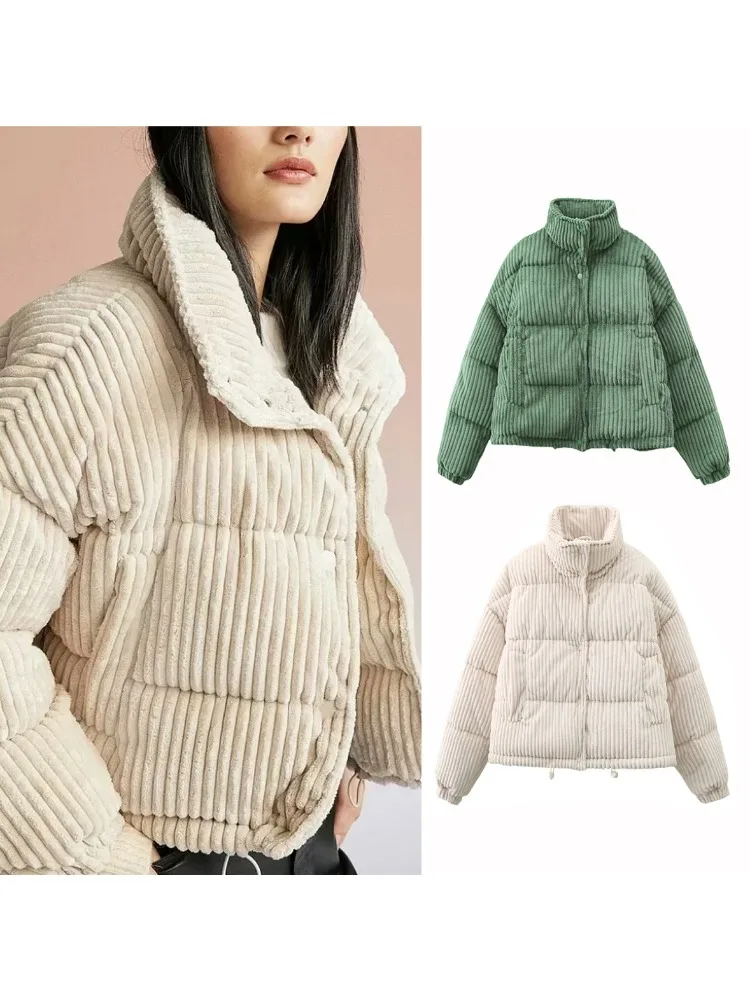 High Quality Corduroy Jacket Winter Women Short Parkas Thickened Warm Puffer Jacket Outerwear Streetwear Chic Crop Tops Coats