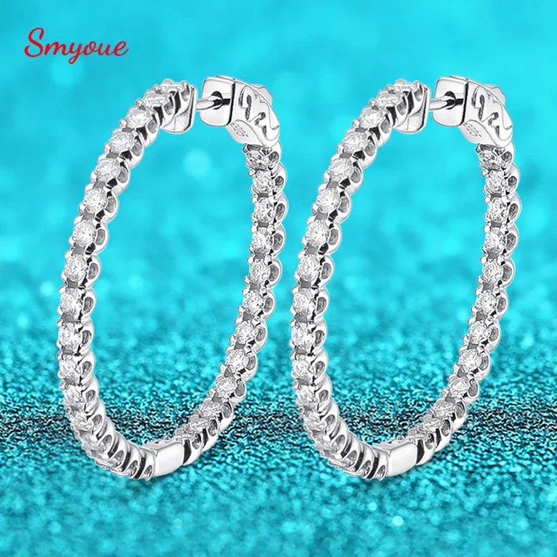 Smyoue 18K Plated 1.74-6.5cttw All Moissanite Hoop Earrings for Women Lab Diamond Jewelry 100% 925 Sterling Silver Earring GRA