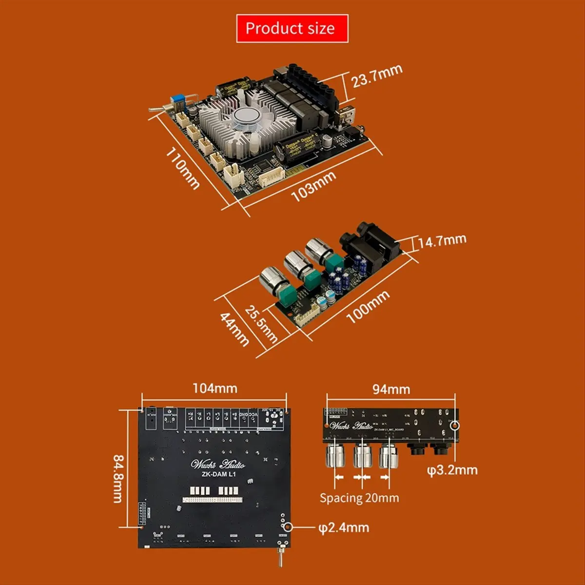 FSLH -DAM L1 Placa amplificadora de potência Bluetooth estéreo 2X220W e 350W Bluetooth 5.0 Módulo amplificador de áudio de potência digital A