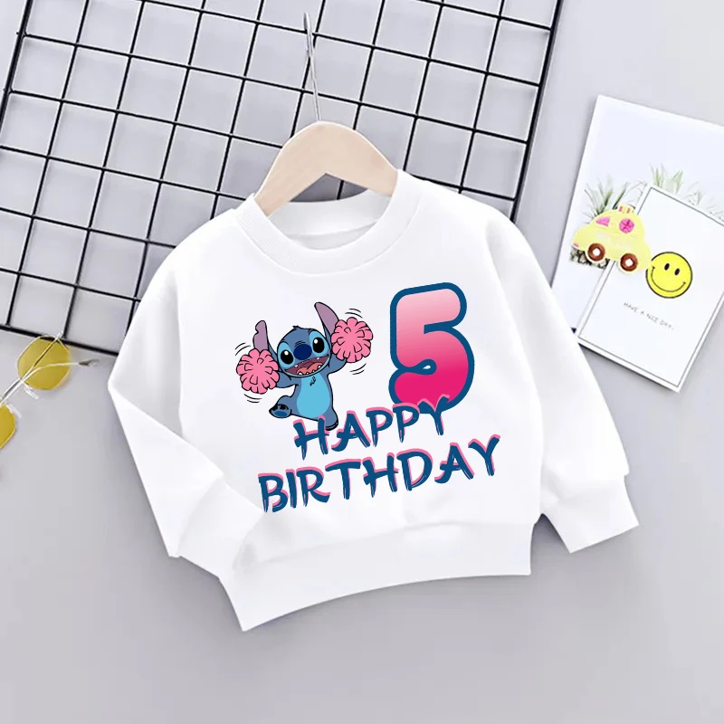 

Stitch Birthday Number 1-14 Kid Sweatshirts Autumn Children Kawaii Pullover Cartoons Boy Girl Hoodies Casual Cotton Clothes Tops