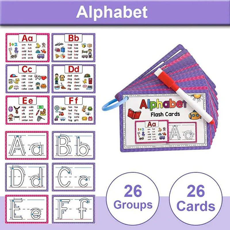 

English Word Flashcards Natural Phonics Early Childhood Alphabet Erasable Cards Puzzle Activities Interactive Learning Tools