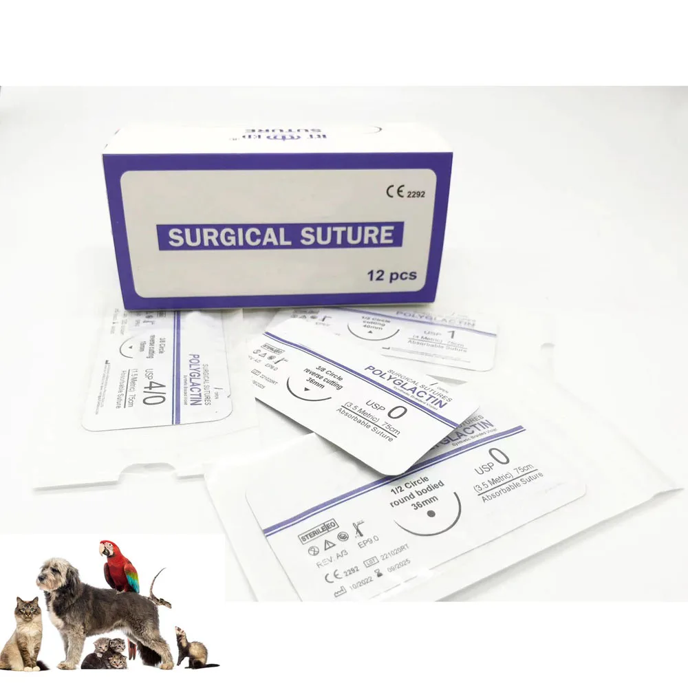 90cm 2-0 3-0 4-0 pet vet veterinary absorbable surgical sutures POLYGLACTIN PGA surgical sutures