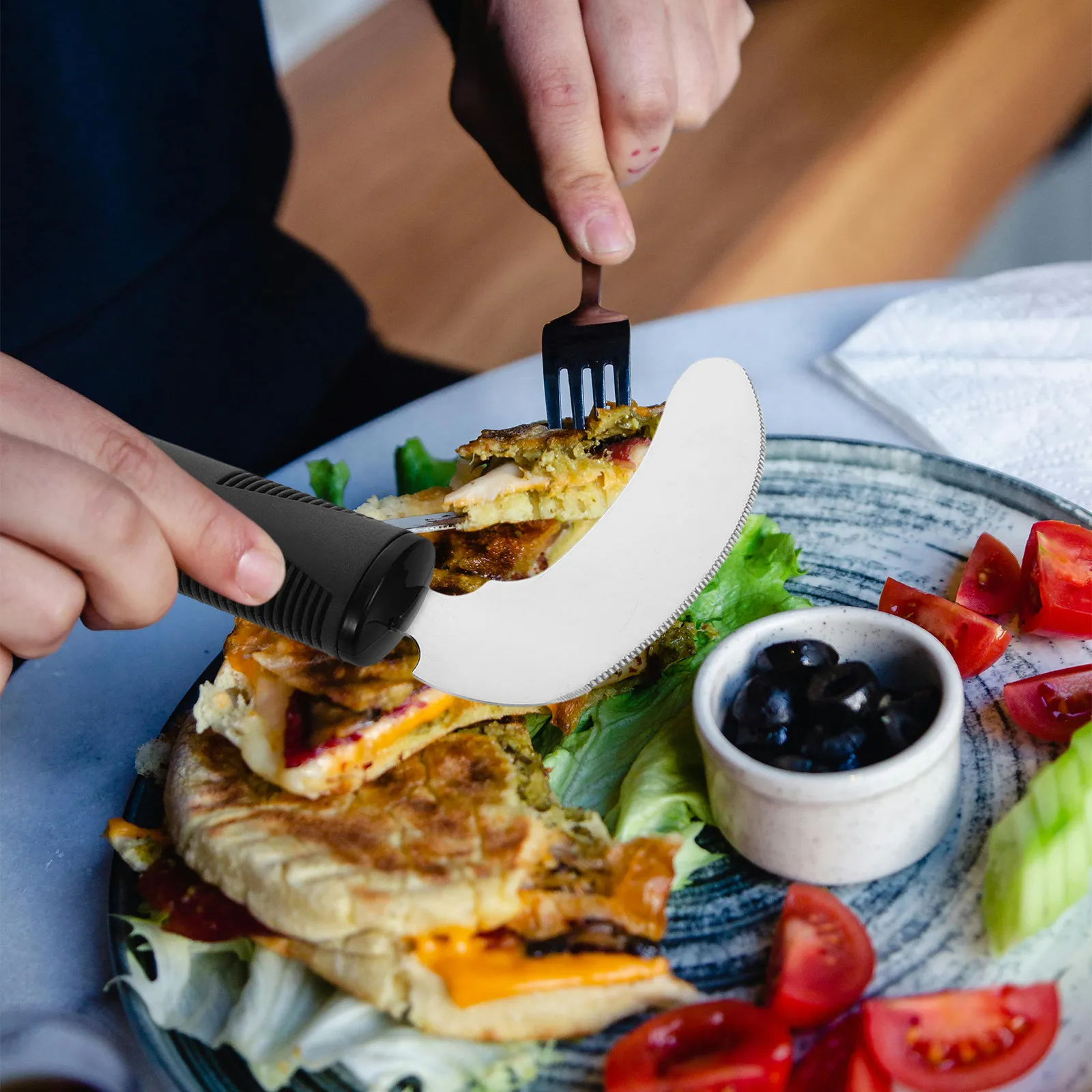 Stainless Steel Adaptive Eating Utensil for Elderly and Stroke Patients Anti-Shake Ergonomic Steak Cutter Rehabilitation