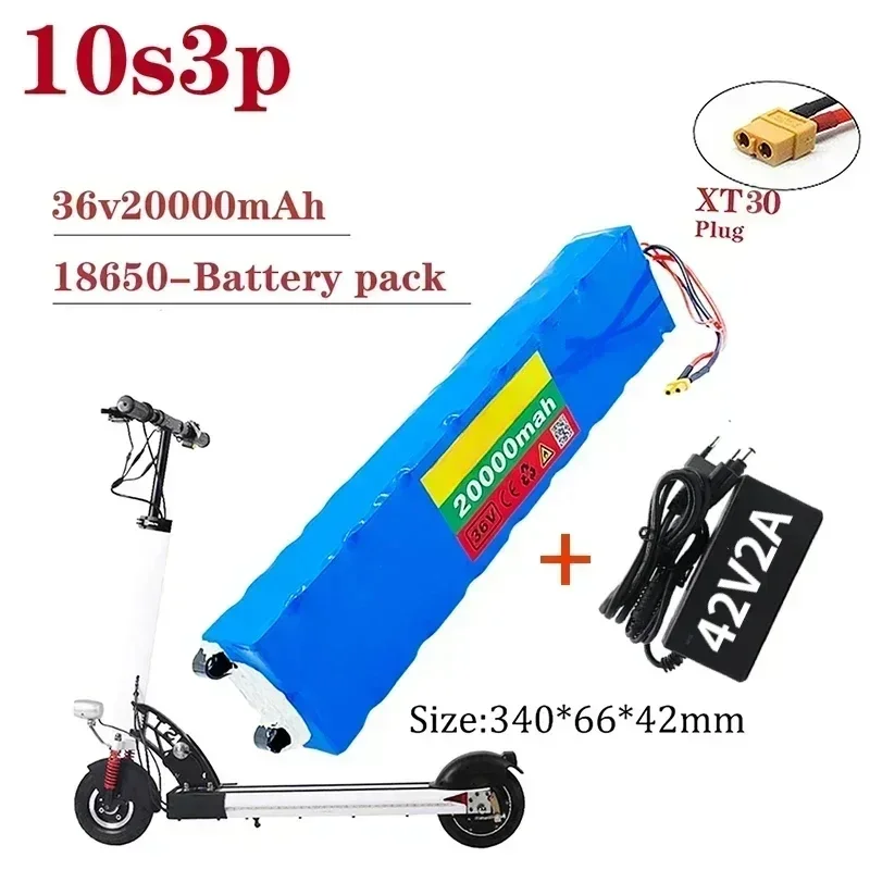 36V 20Ah 18650 Rechargeable Lithium Battery Pack 10S3P 500W High Power for Modified Bikes Scooter Electric Vehicle,With BMS XT30