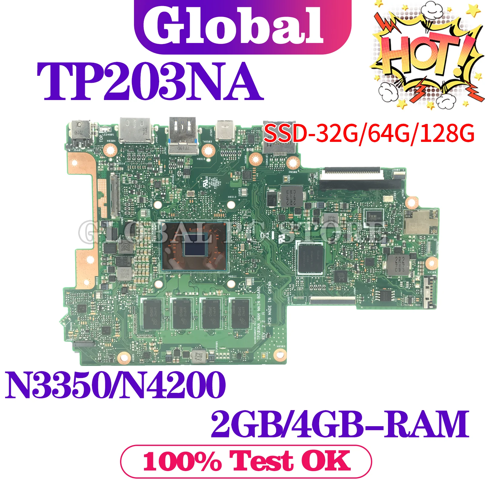 

KEFU Mainboard For ASUS TP203NA TP203NAH TP203NAS TP203N Laptop Motherboard With N3350 N4200 2GB/4GB-RAM SSD-32G/64G/128G