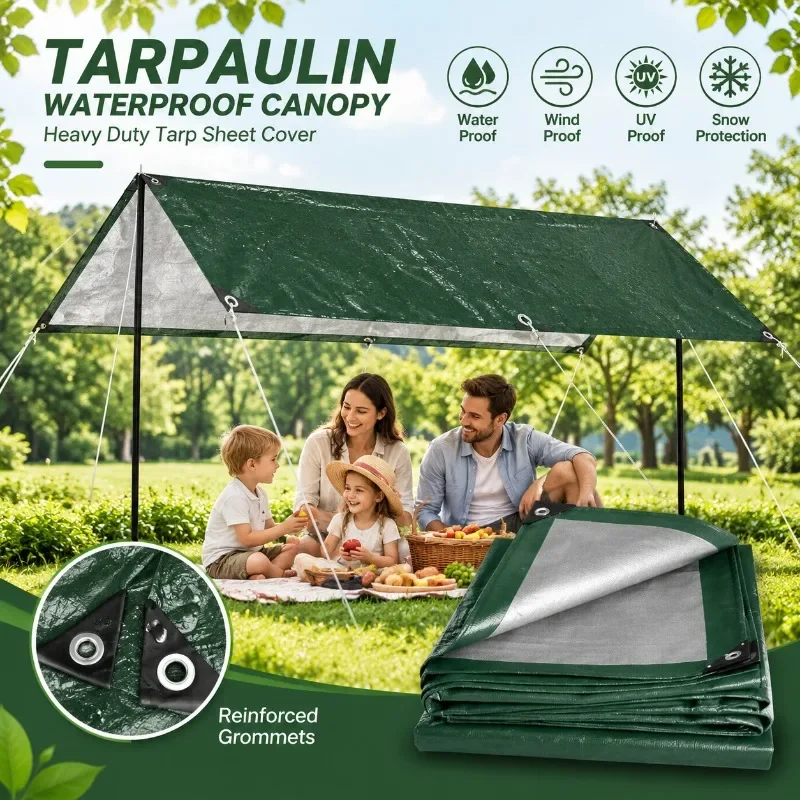 HeavyDuty Waterproof Tarp Tarpaulin Canopy UV Sun Shelter Reinforced Grommets for Camping Outdoor Garden Patio Picnic Rain Cover