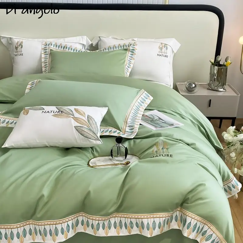 Egyptian Cotton Embroidery Bedding Set, Luxury, Soft, King, Queen Size, Duvet Cover, Bed Sheet, Pillowcases, #/L, 1200TC, 4Pcs