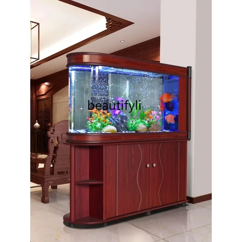 

newFish Tank Aquarium Ecological Glass Living Room Floor Large and Medium U-Shaped Wood Grain Bottom Filterss1001