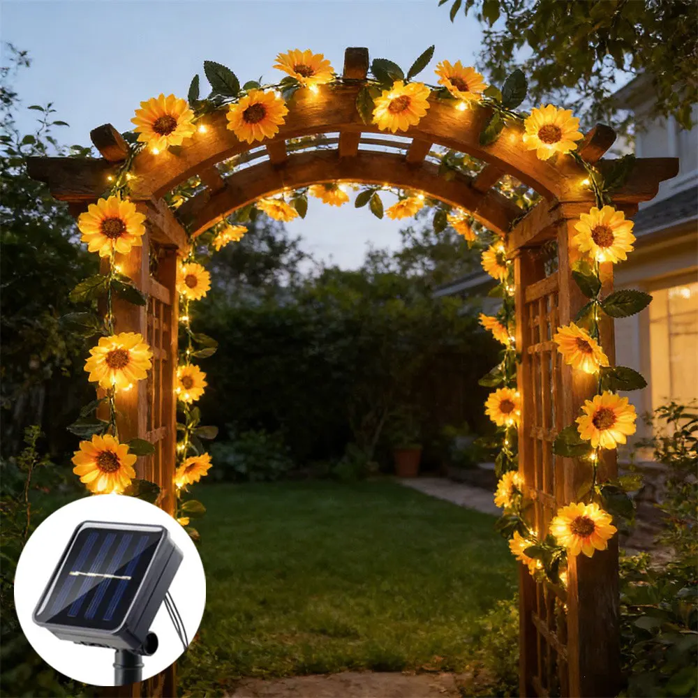 

Solar Rattan Green Leaf Light String Garden Summer Wedding Fairy Garland for Yard Fence Holiday Party Decoration Outdoor