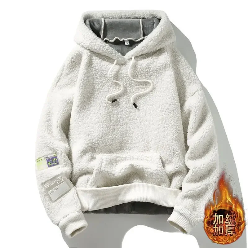دافئ امبسوول هوديي الرجال صوف مبطن ملابس رياضية الكورية البلوز سميكة الحرارية يندبروف المرقعة تنوعا البلوز #3