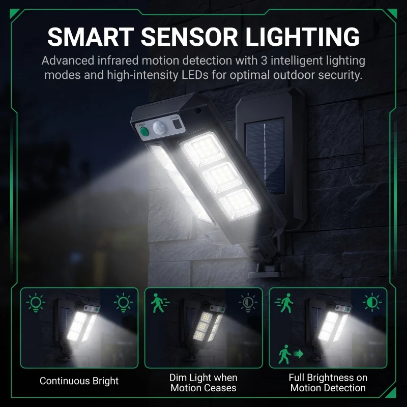 Solar Wall Light Outdoor Motion Sensor IP65 Waterproof PIR Induction 3 Lighting Modes Adjustable Bracket Super Bright for Patio