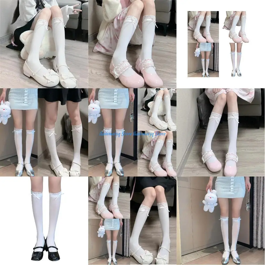 

573B Womens Knee High Patterned Long Socks Dress Socks Lace Calf Socks Sexy Nylon Japanese Stockings