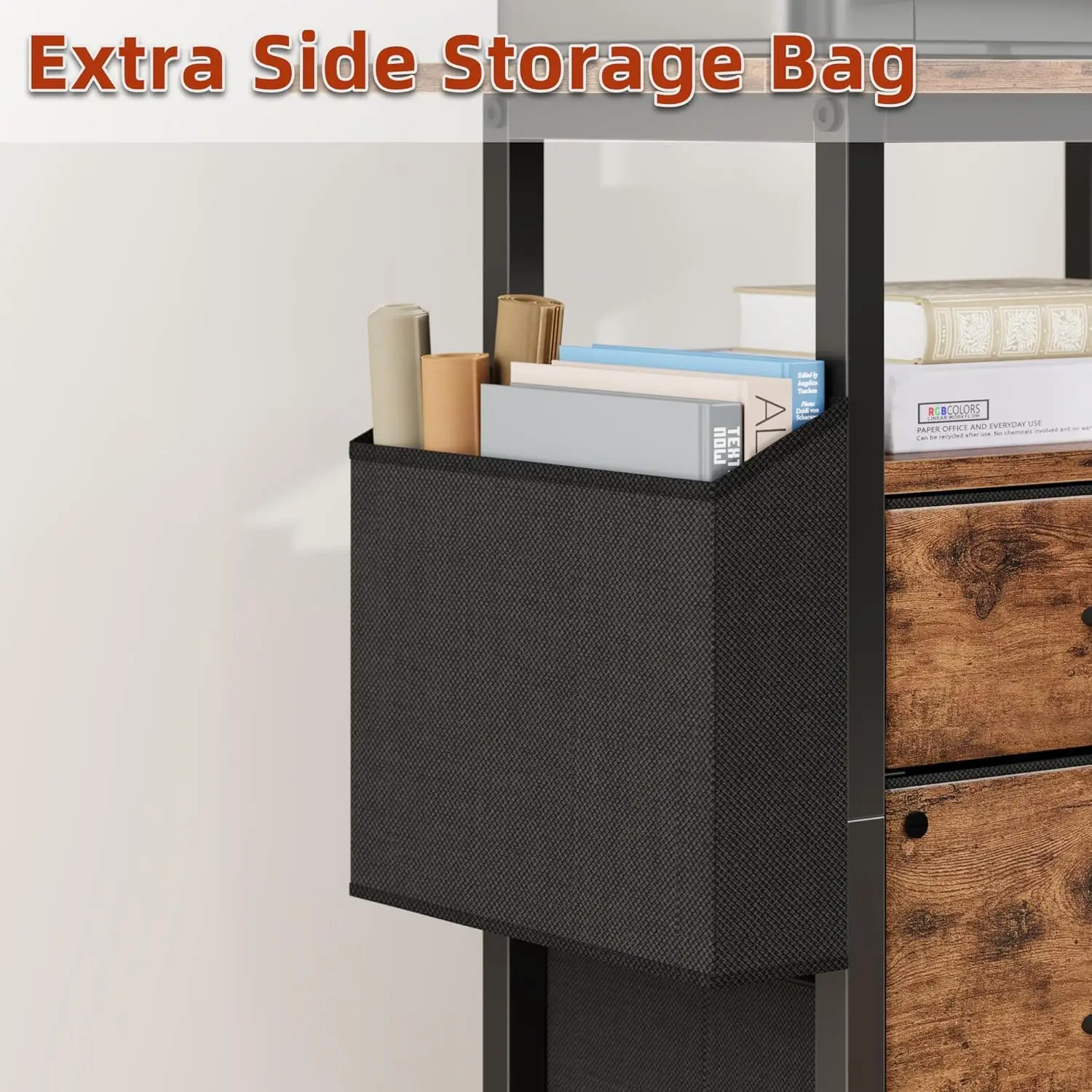 خزانة ملفات ذات درجين مع سطح مكتب ممتد، وخزانة ملفات متدحرجة، باللون البني الفاتح