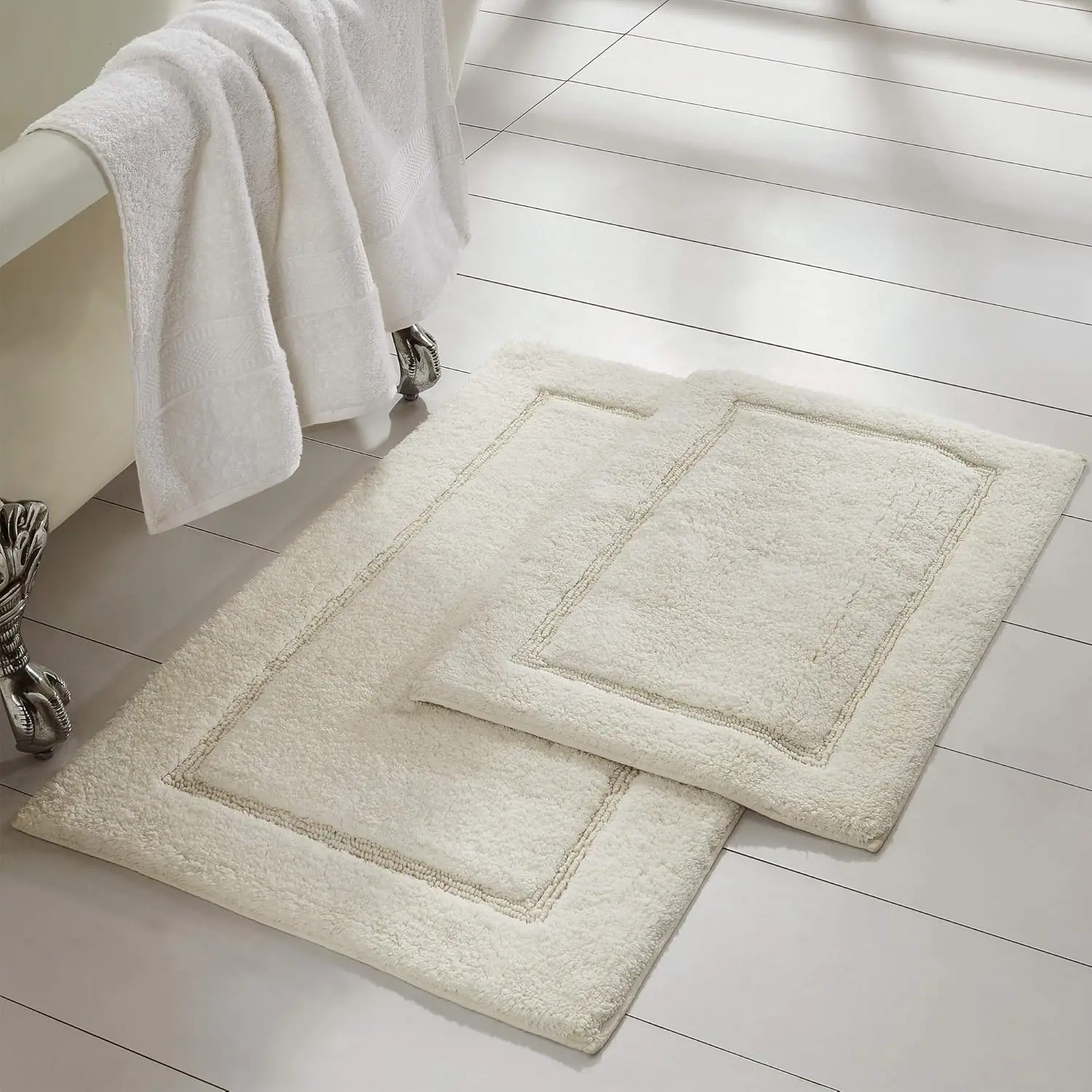 

2-Pack Non-Slip Bath Mat Set, Solid Loop Design, Ivory Color, Sizes 17x24 & 21x34 Inches
