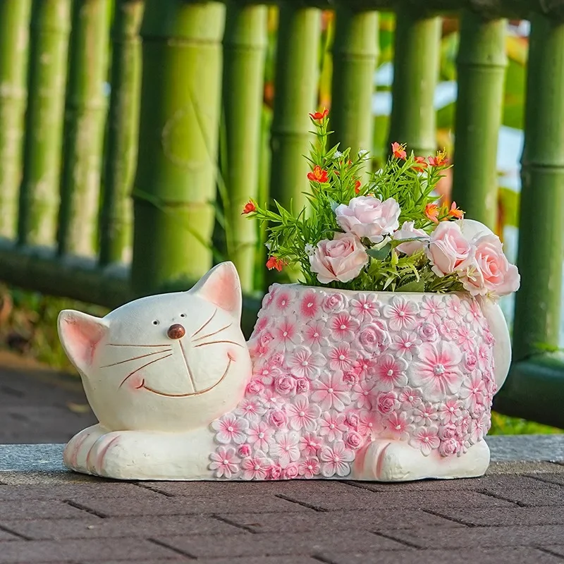 Cute Lucky Cat Flower Pot Creative Garden Decorations Outdoor Courtyard Balcony Landscape Arrangement Ornament Kindergarten