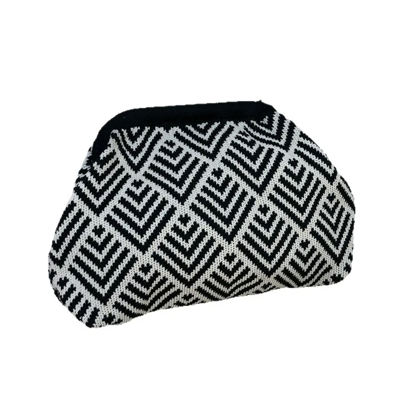 

Осенне-зимняя нишевая черно-белая вязаная сумка-клатч с геометрическим узором для женщин, тканая сумка крючком, трендовый дизайн