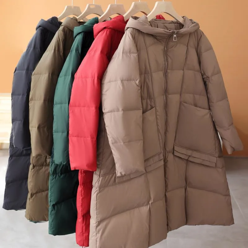 2024 Winter New Down Coat Women Korean Fashion Long Large Pocket Oversized Puffer Jacket Thick Warm Windproof Parkas Outwear