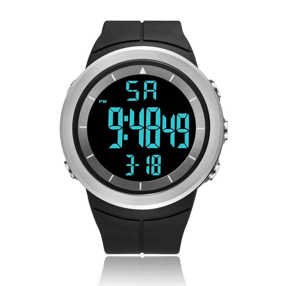 

Digital Mens Watches Silver Case Waterproof Sport Tactical Watch for Men Large LED Dial Fashion Military Wristwatch Reloj Hombre
