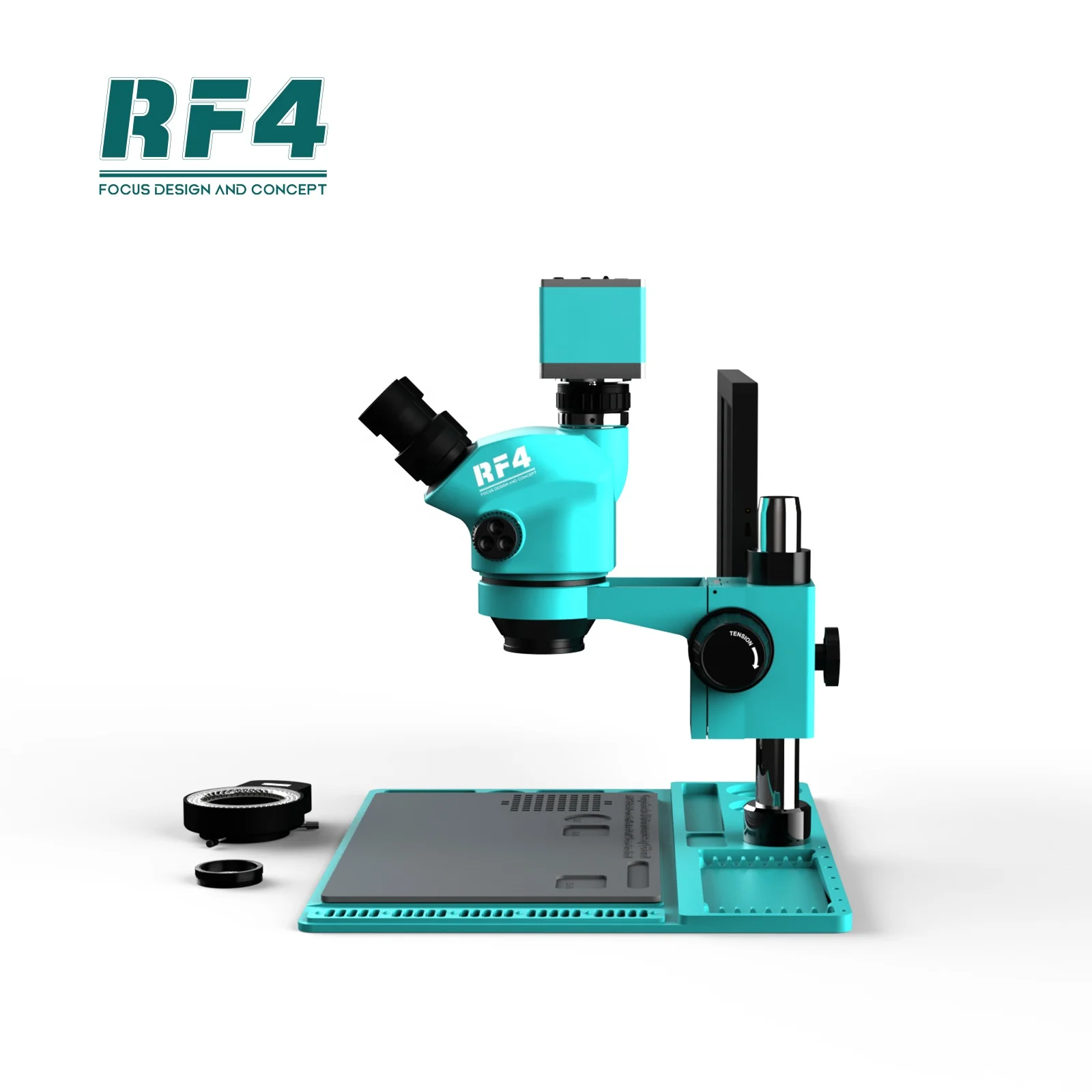 RF4 7-50X Trinocular Stereo 4K HDMI USB Camera 15.6 Inch Monitor Electronic Repair/Lab/ Jewelry Microscope RF7050TVD2-M156