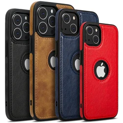 For iPhone 13 12 11 Pro Max Mini XR XS X 8 7 6S Plus SE 2020 Case Slim PU Leather Logo Hole Soft Silicone Shockproof Back Cover