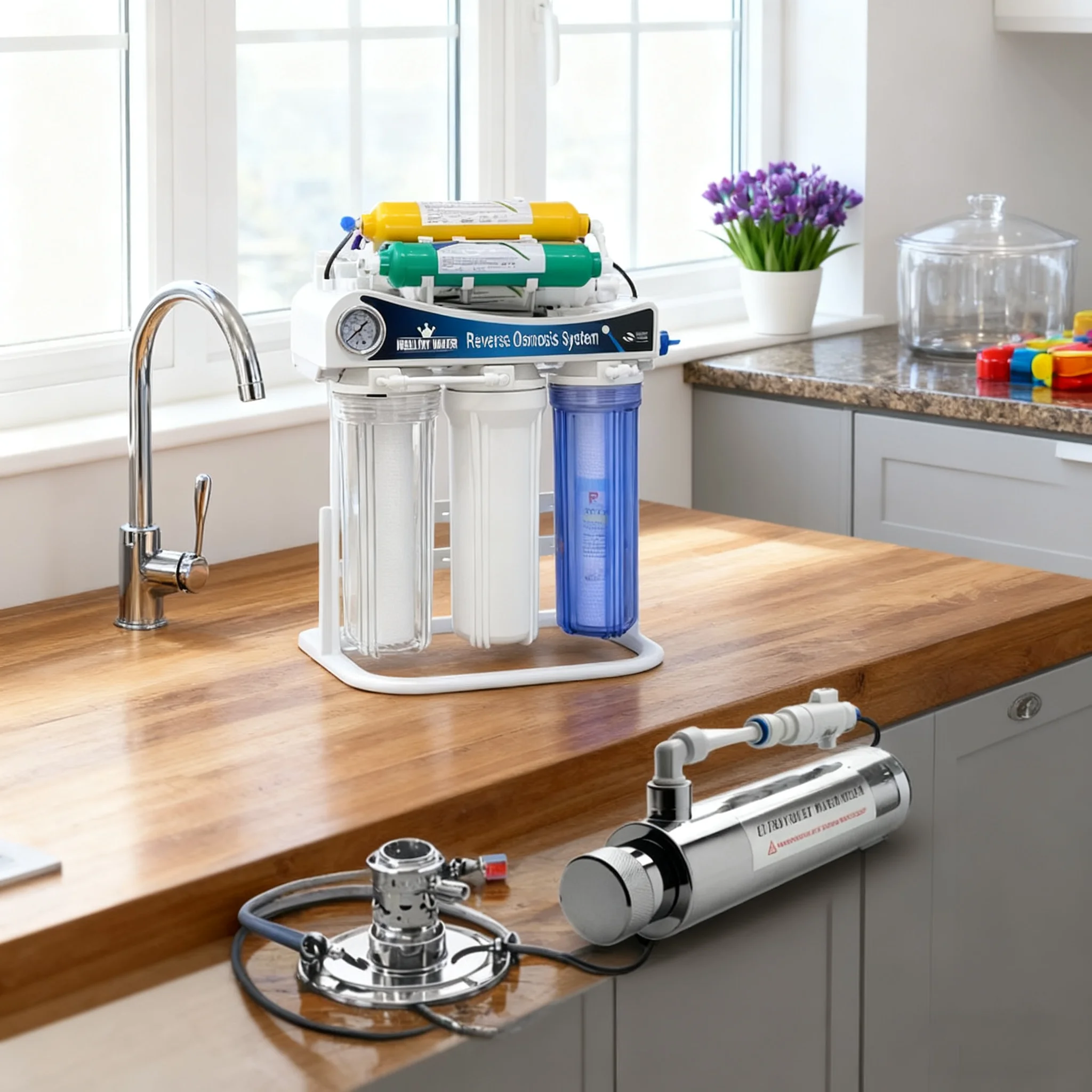 نظام تصفية المياه المحمول 5 مراحل RO مع صنبور 75GPD قدرة تنقية بالوعة بدون خزان للاستخدام المنزلي شقة سيارة المطبخ