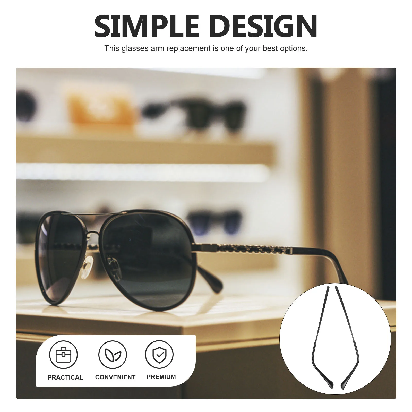 

Eyeglasses Replacement Temple 1 Pair Metal Glasses Legs Black Universal Repair Kit for Sunglasses Reading Myopia Glasses