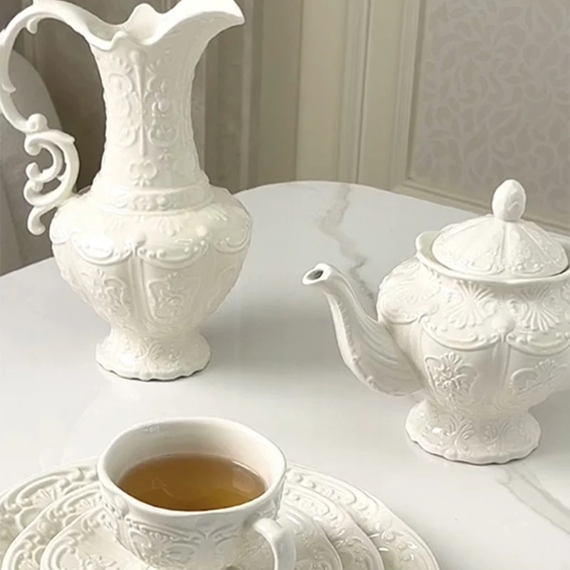 

Handmade French teapot set Flower teapot Kettle Afternoon tea tea set British relief ceramic teapot