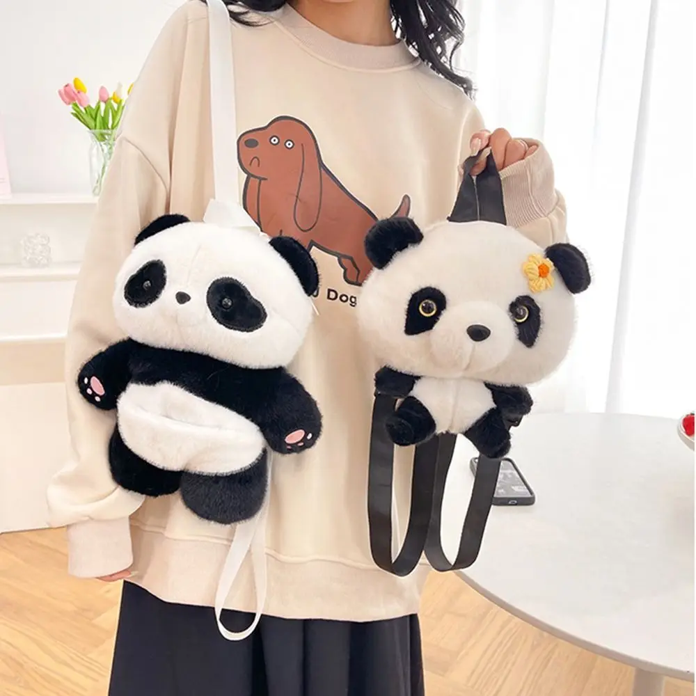 Fashion Stuffed Animals Panda Backpack Cute Cartoon Fluffy Plush Shoulder Bag Plush Toy Soft Schoolbags Coin Purse