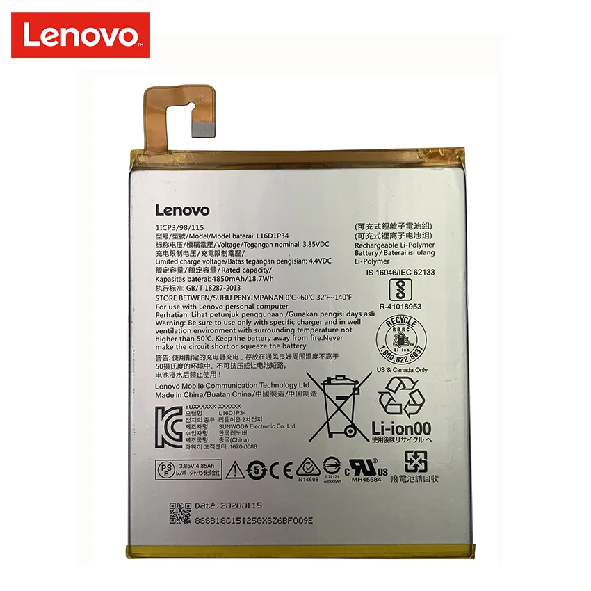 100% Original 4850mAh L16D1P34 Battery For Lenovo TAB4 8 TB-8504N TB-8504X TB-8504F TAB4 8 plus TB-8704F Batteries Bateria