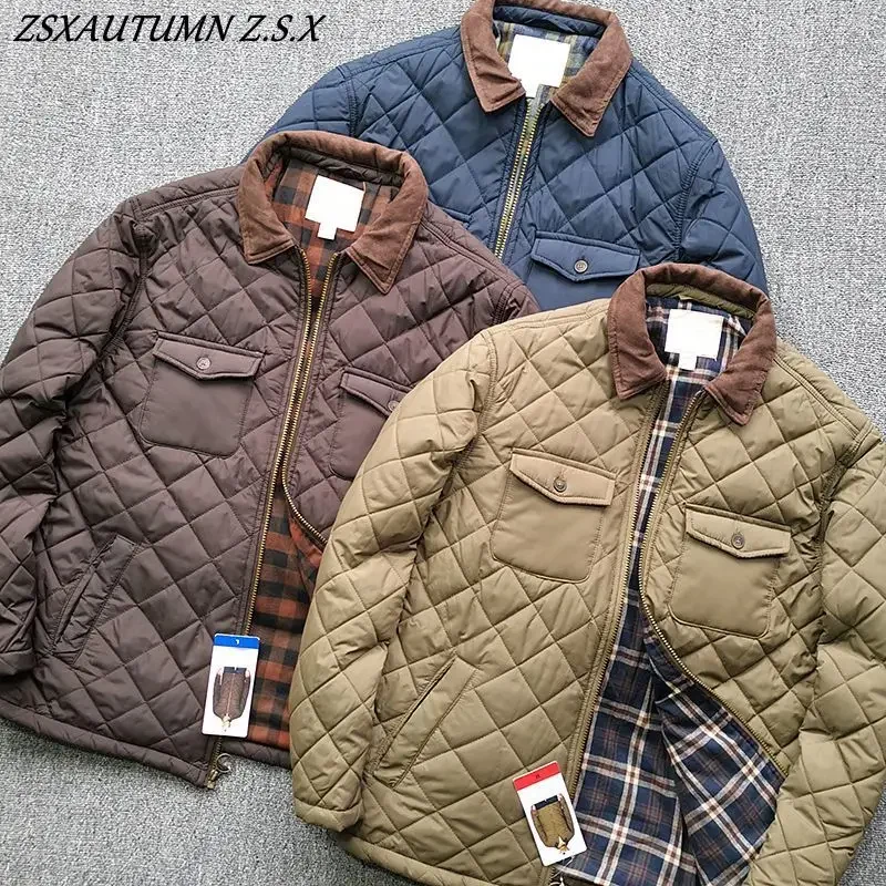 

Winter Men Jacket Casual Lightweight Water Resistant Microfiber Windbreaker Golf Coat Classic Check Clamp Cotton Cargo Plaid