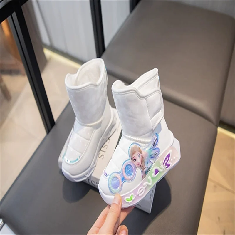 Disney Winter Children Shoes Plush Waterproof Non-Slip Girl Frozen Princess Elsa Shoes Snow Boots Fashion Warm Outdoor Boots