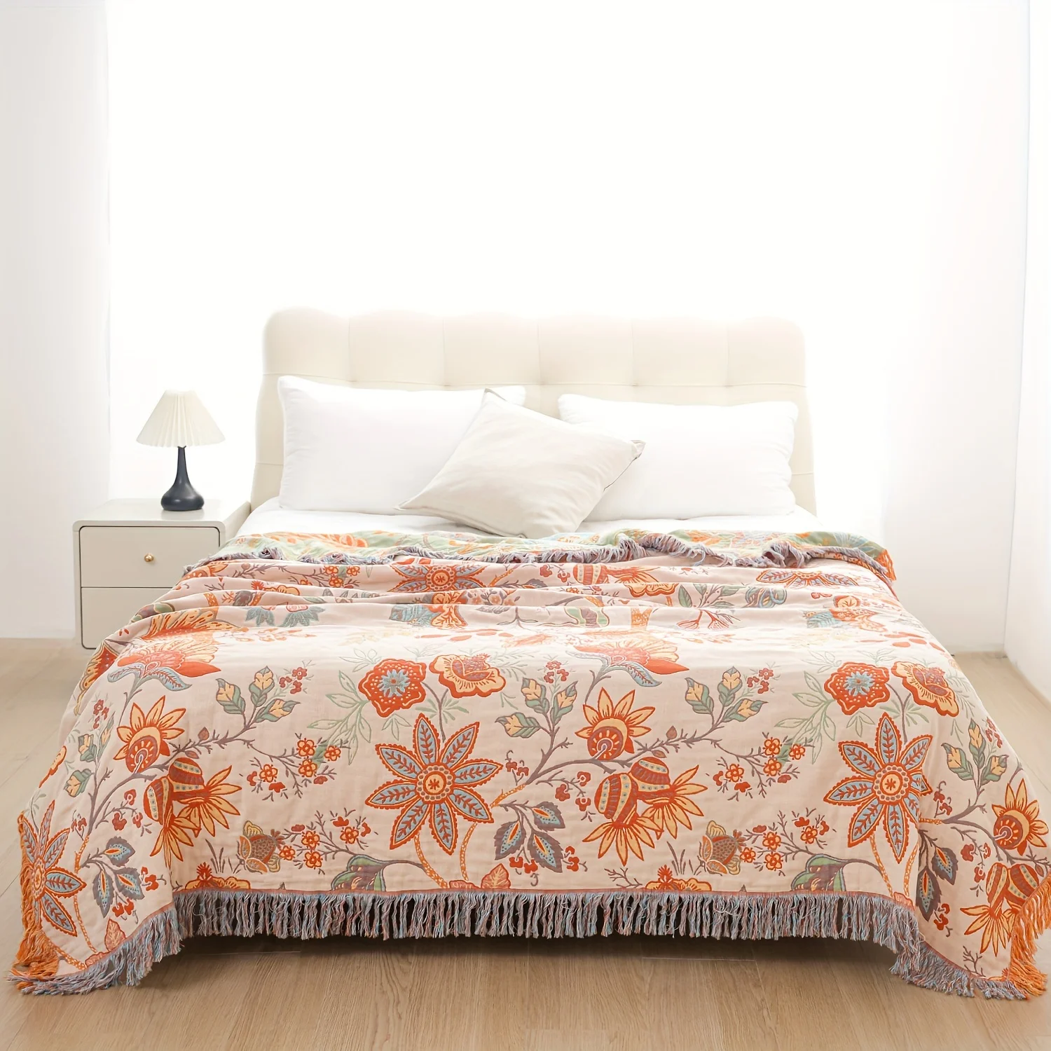 Vintage Floral Jacquard Throw Blanket Machine Washable All-Season Sofa Bed Cover for Living Room BedroomThrow Blanket for Couch