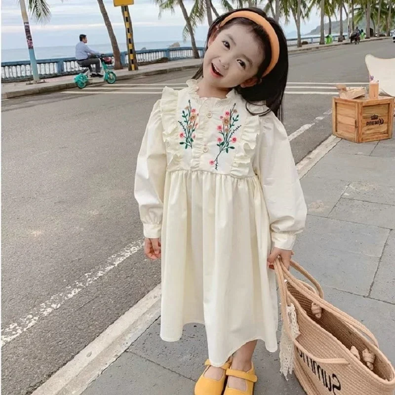 

Baby Girls Retro Dress 2026 Autumn New Children's Cute Flower Lace Collar Princess Flower Girl Dresses Children's Birthday Gifts