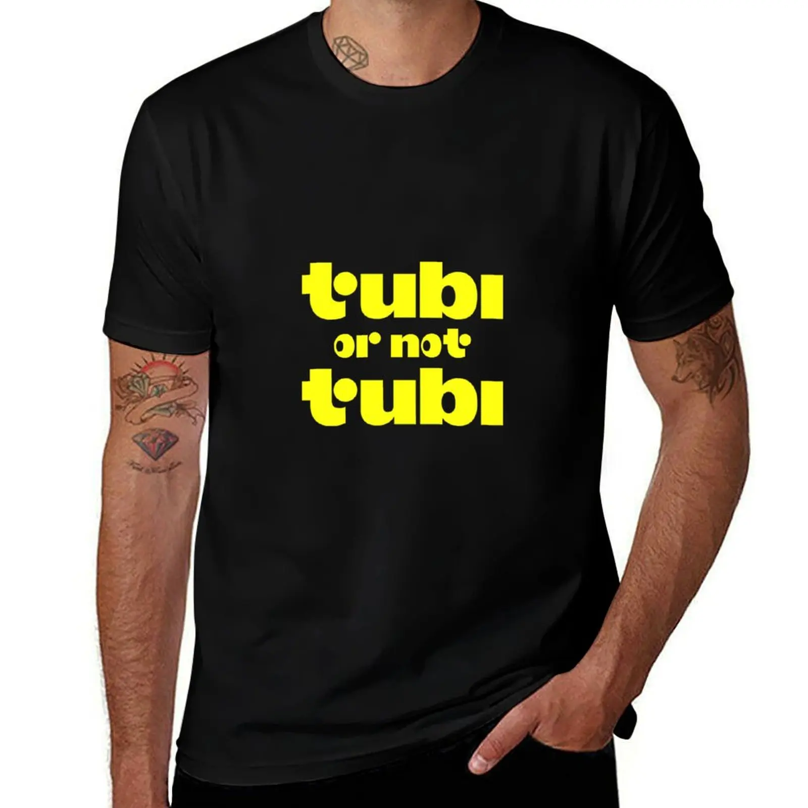 

tubi or not tubi (parody slogan for the company updated logo) T-Shirt black cotton t-shirt plain for man package T-Shirt
