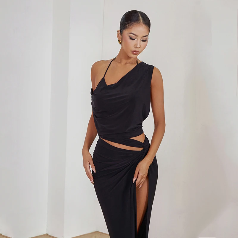 Latin Dance Clothes Women Performance Dancewear Summer Latin Tops Slit Skirt Rumba Tango Dress Adult Practice Dresses DNV20309