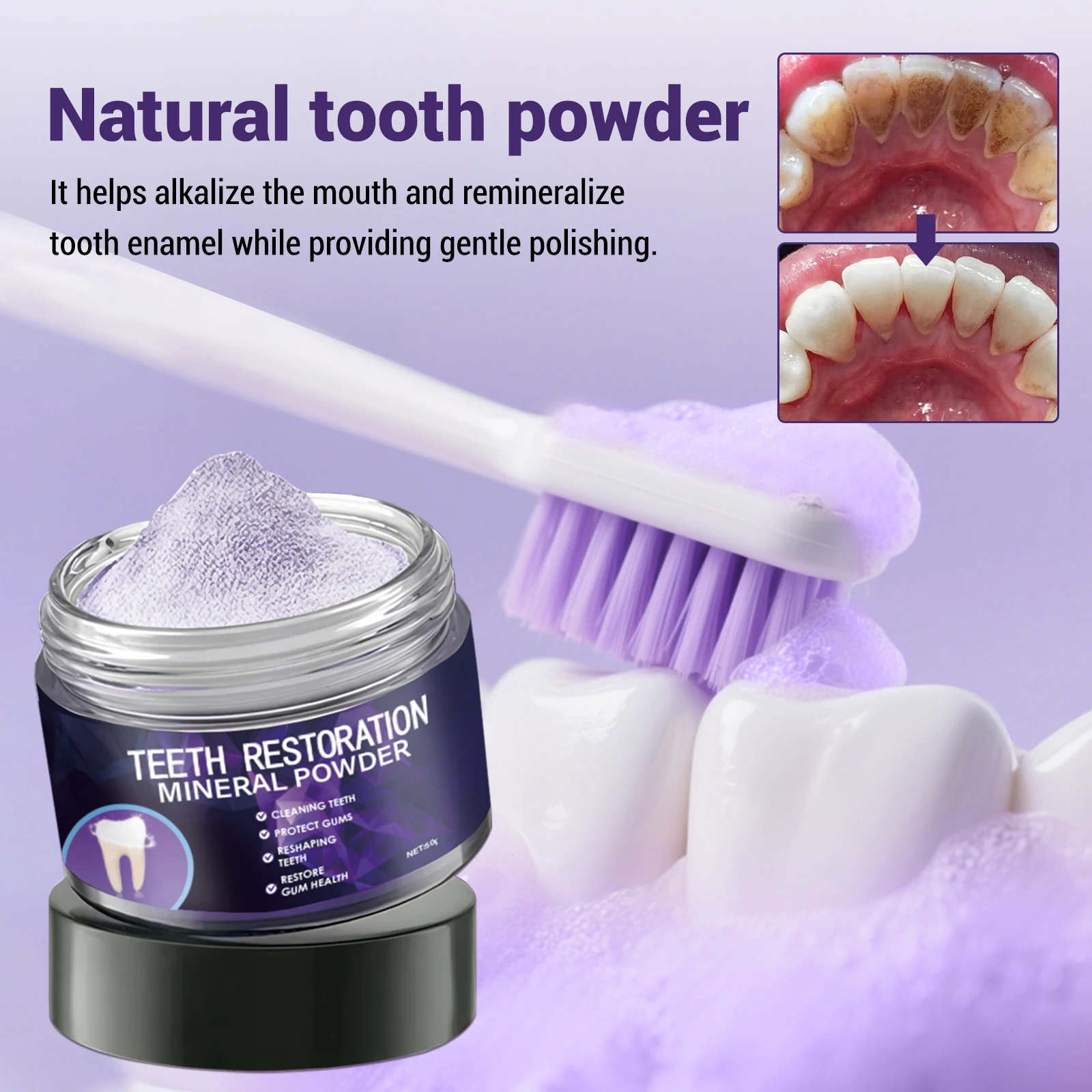 

50g Hydroxyapatite Teeth Whitening Powder Remove Stain Repair Enamel Mint Tooth Powder for Sensitive Teeth & Gum Care Powder