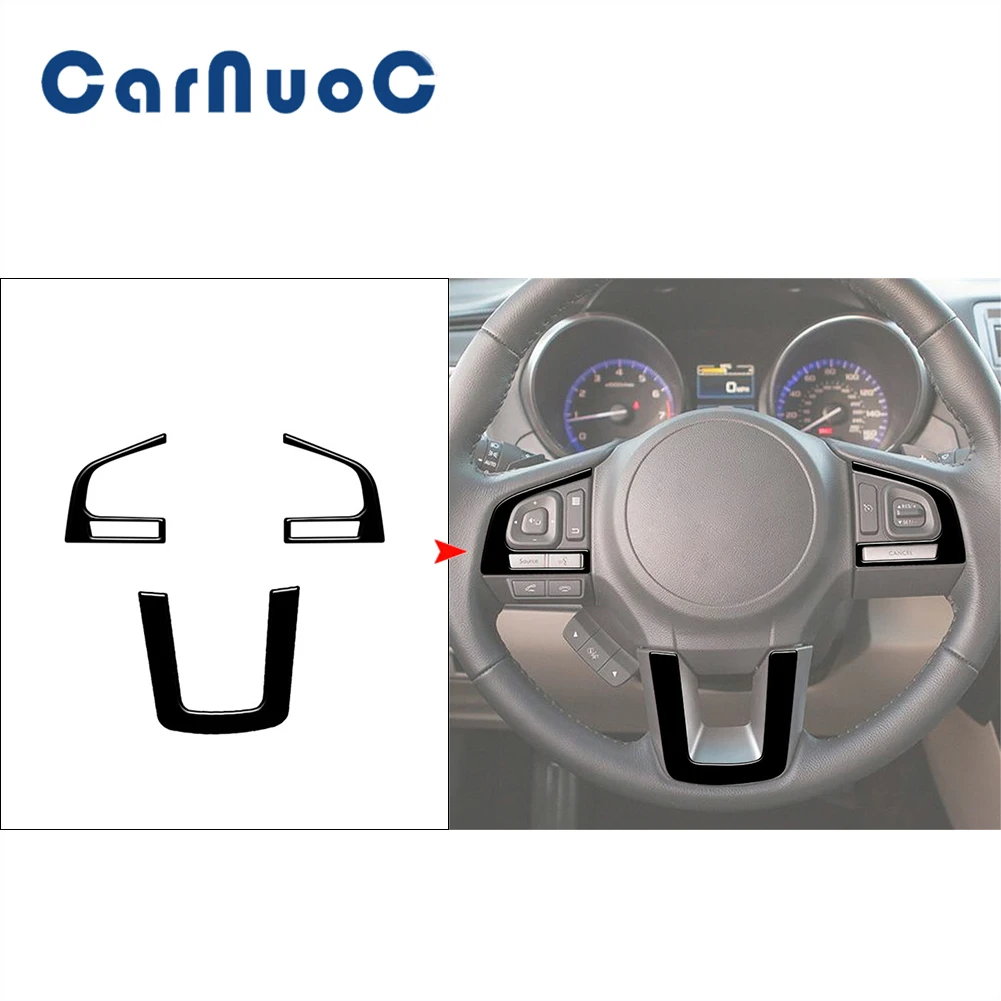 3pcs Jet Black Stickers For Subaru Outback Legacy 2015-2017 Steering Wheel Panel Car Interior Trim Decoration Accessories