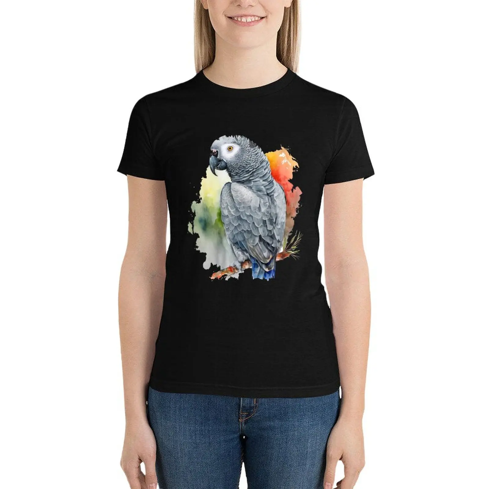 African grey parrot watercolor design T-Shirt aesthetic clothes Blouse Women t-shirts