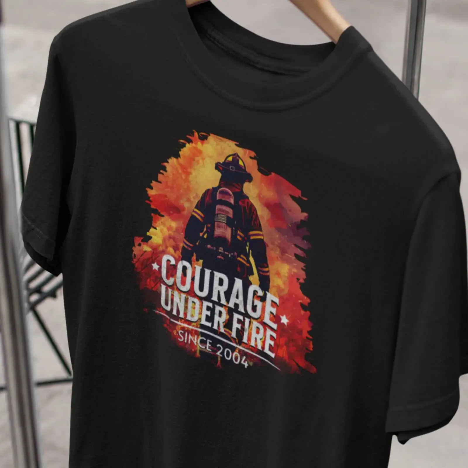 Custom Firefighter T Shirt Courage Under Fire Personalized Fireman  vintage Washed graphic Casual Stretched Slightly