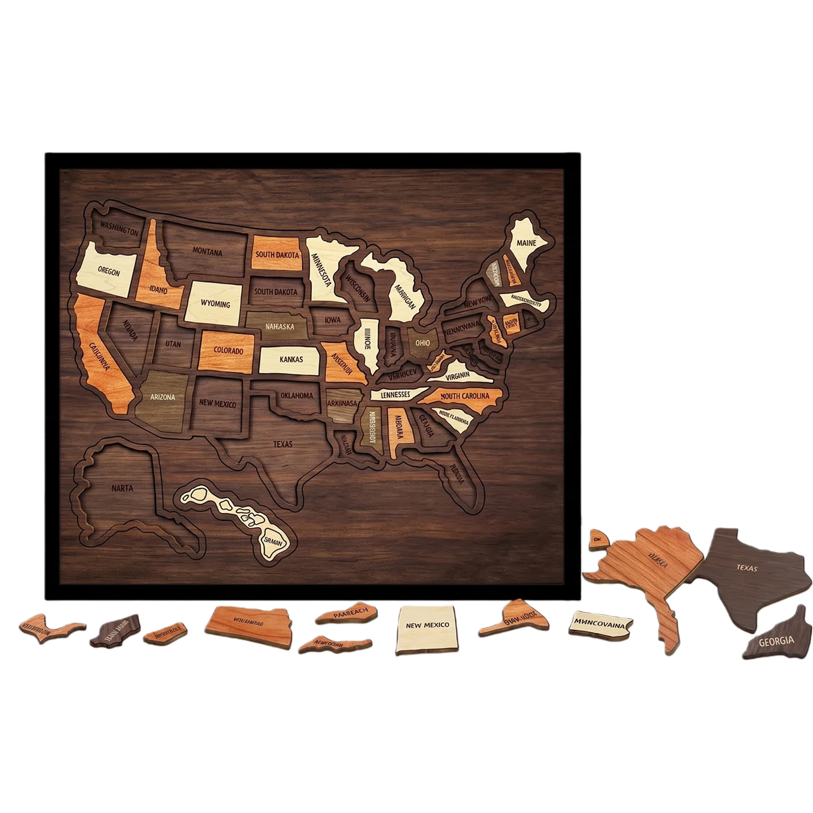 USA Travel Map Reusable Wooden USA Maps Puzzle Multi-Purpose Interactive Geography Learning Toy for Home Decor Remarks