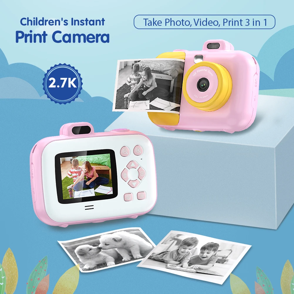 Children Digital Camera Instant Print 1080P 12MP HD Dual Lens Selfie Digital Camera Video Camera for Kid Christmas Birthday Gift